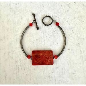 Silver tone coral bracelet